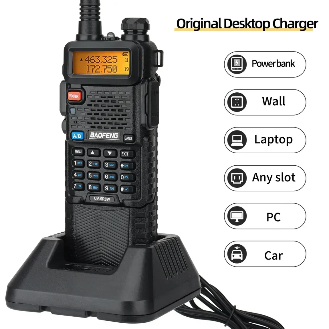 

Baofeng UV-5R 8W 3800mAh Walkie Talkie Tri Power Long Range Type-C Charger UHF VHF Handheld Transceiver Ham Two Way Radio