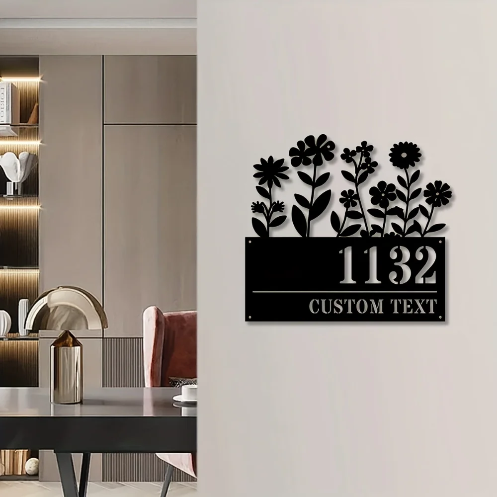 Elegant Custom Floral Iron Address Plaque Personalized with Street Name Ideal for Home Entrance Decor and Holiday Gifts