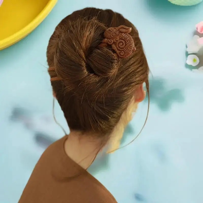 عصا شعر خشبية على شكل حرف U شوكة شعر على شكل فراشة قطة على الطراز الصيني دبوس شعر أنيق أغطية رأس إكسسوارات شعر للفتيات #4