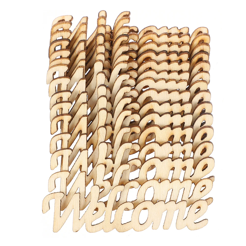 

60pcs Wooden Welcome Cutouts Unfinished Paintable Diy Wood Pieces For Wall Art Wreath Decor Craft Supplies Graffiti Craft Party