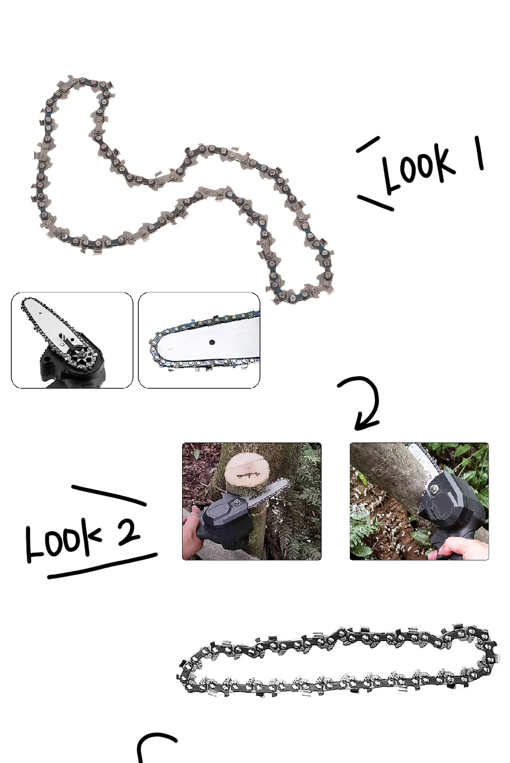 Metal Chainsaw Chain for 4/6/8/12/14/16 Inch Saws, Spare Blade Parts, Designed for Electric and Wood Cutting Tools
