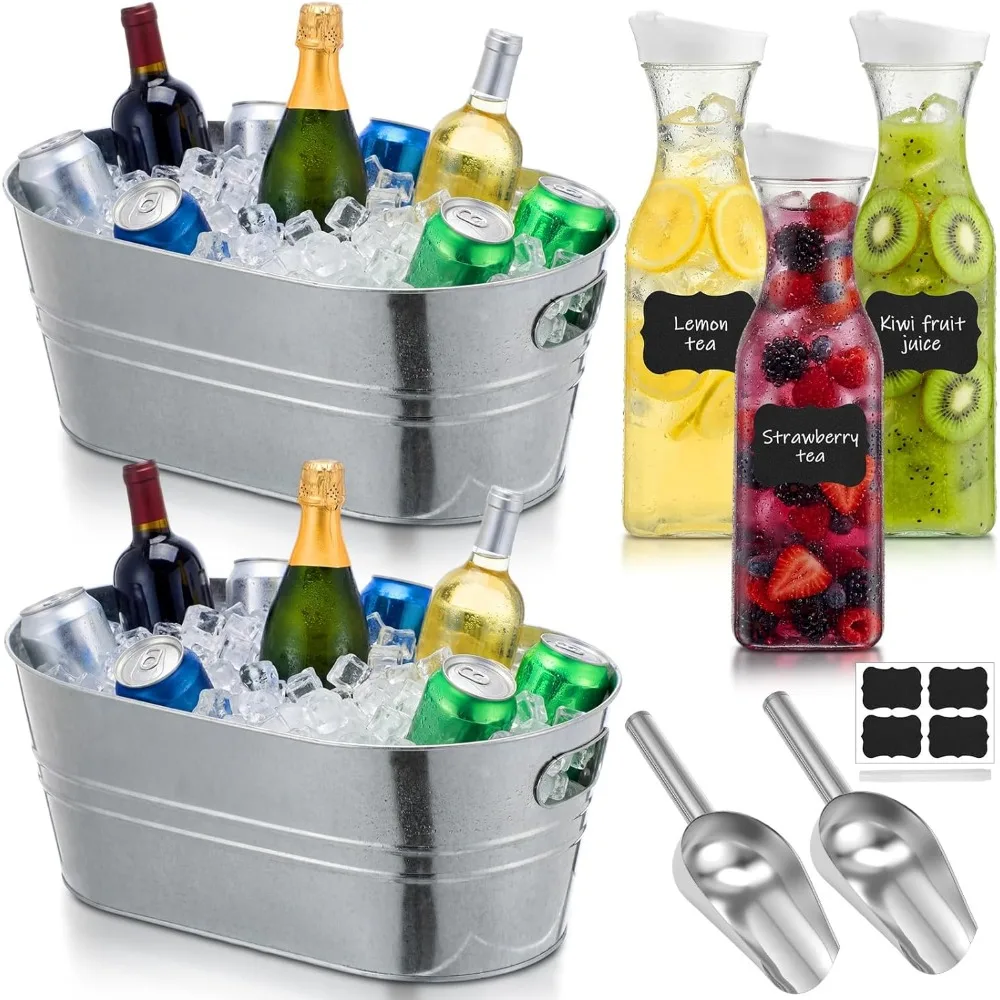 

9 Piece Party Ice Set with 4 Gallon Tubs 50oz Carafes Lids and Scoops for Brunch Bar Beverages