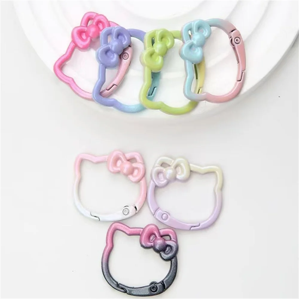 Sanrio Hello Kitty Gradient Color Spring Buckle Open Ring KT Cat Bow Spring Ring Keychain DIY Cute Accessories Bag Keychain
