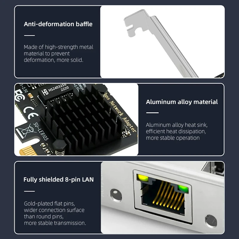 PC Win10/11 용 기가비트 이더넷 랜 컨트롤러 어댑터, 2.5G PIC-E-RJ45 네트워크 어댑터, RTL8125B 100/1000/2500Mbps