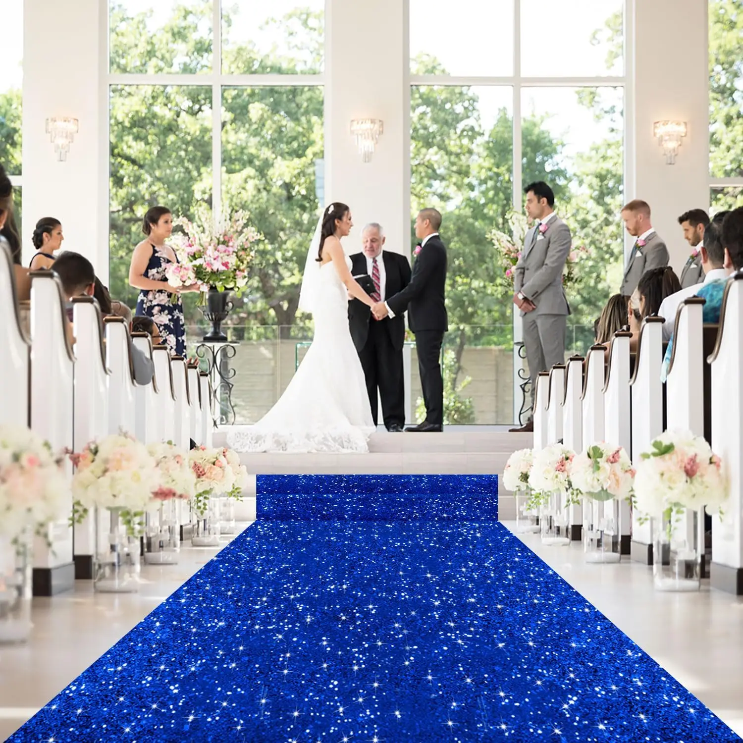 Blue Shiny Wedding Aisle Carpet - Outdoor Carpet, Non Slip, Suitable for Holiday Decoration, Christmas, Easter, Party Carpets