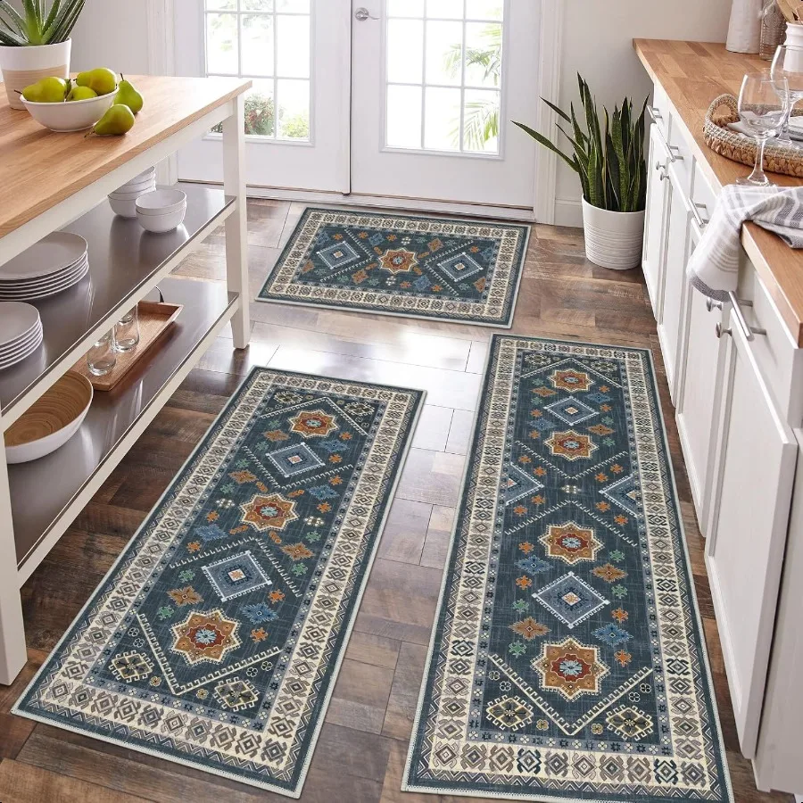 

HEBE Boho Kitchen Rug Sets 3 Piece with Runner Non Slip Kitchen Rugs and Mats Washable Kitchen Mats for Floor Thick Kitchen Flo