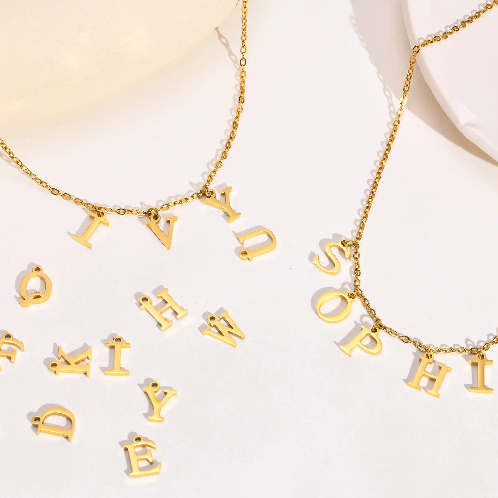 Stainless Steel Custom 1 2 3 4 5 6 Initial Letter Band Pendant Necklaces for Women,New in Minimalist Chic Letters Necklace