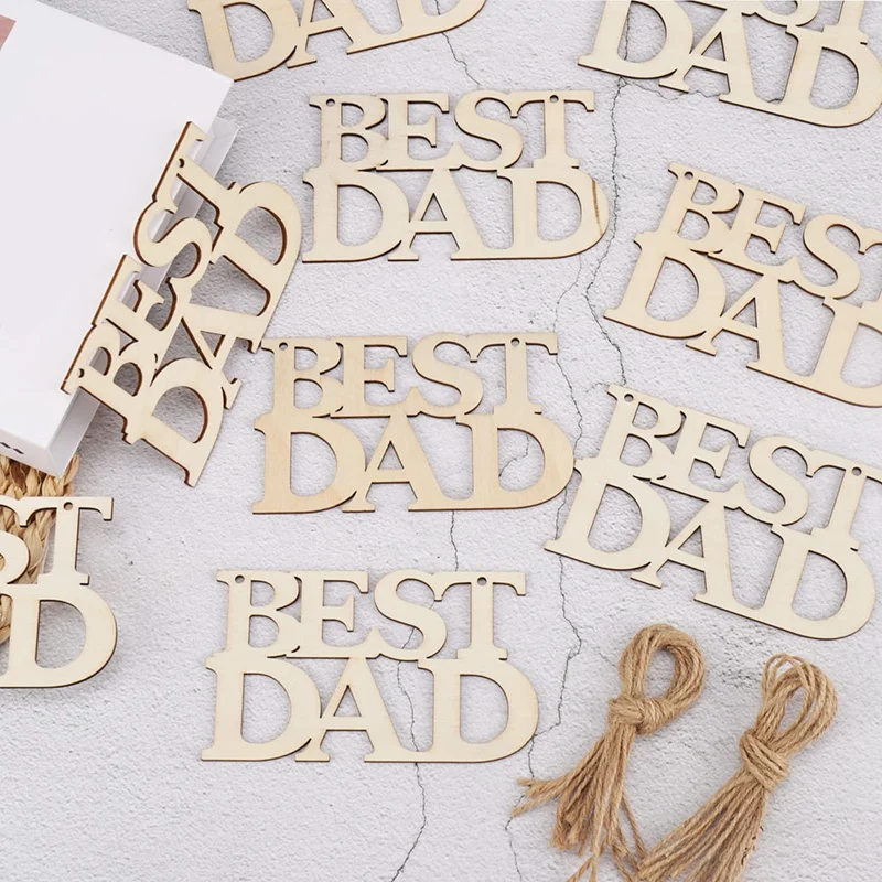 40Pcs Best DAD Unfinished Wood Crafts Dad's Birthday Party Decorations Gift Tags With String For Father's Day Gifts