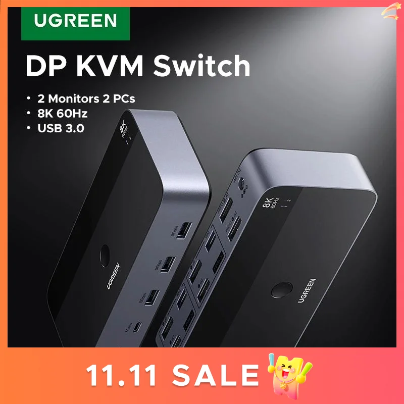 

DP KVM Переключатель 2 Монитора 2 ПК 8K 60Гц USB 3.0 Совместное использование Клавиатуры Мыши Монитора Поддержка HDR 3D для Ноутбука ПК Принтера