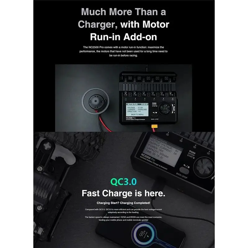 ABGI NC2500 Pro Battery for AA/for AAA NiMH NiCd, 6-Channel Smart with QC3.0 & Bluetooth App Control
