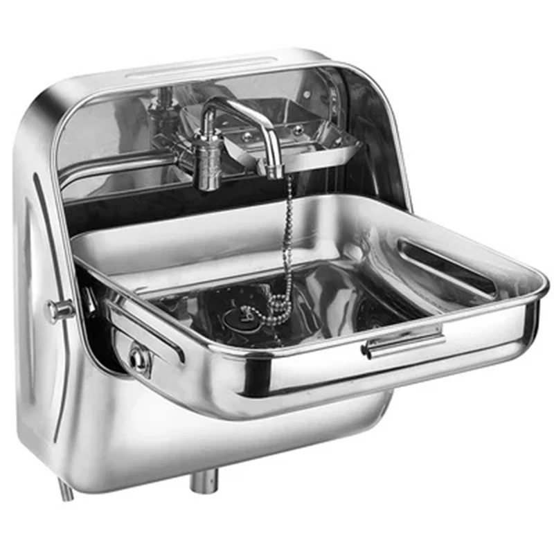 

RV Caravan Wall Mounted Sink and Drainer Out 304 Stainless Steel Rectangular Folding Sink with a Cold Water Tap