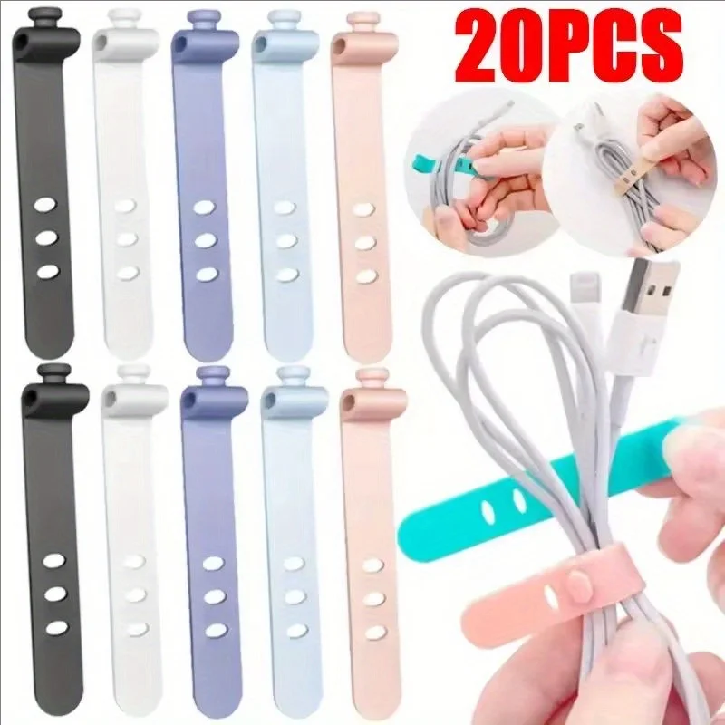 Silicone Cable Organizer Cord Management Straps For Earphones Usb Desktop Wire Holders 20 Pack 2 Storage Desk Office
