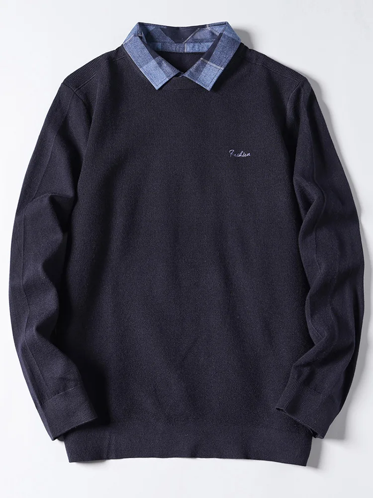 

Double Collar Knitted Sweater Faionable Casual Embroidered Soft Warm Classic Sle Youth Polyester Blend Busin Casual