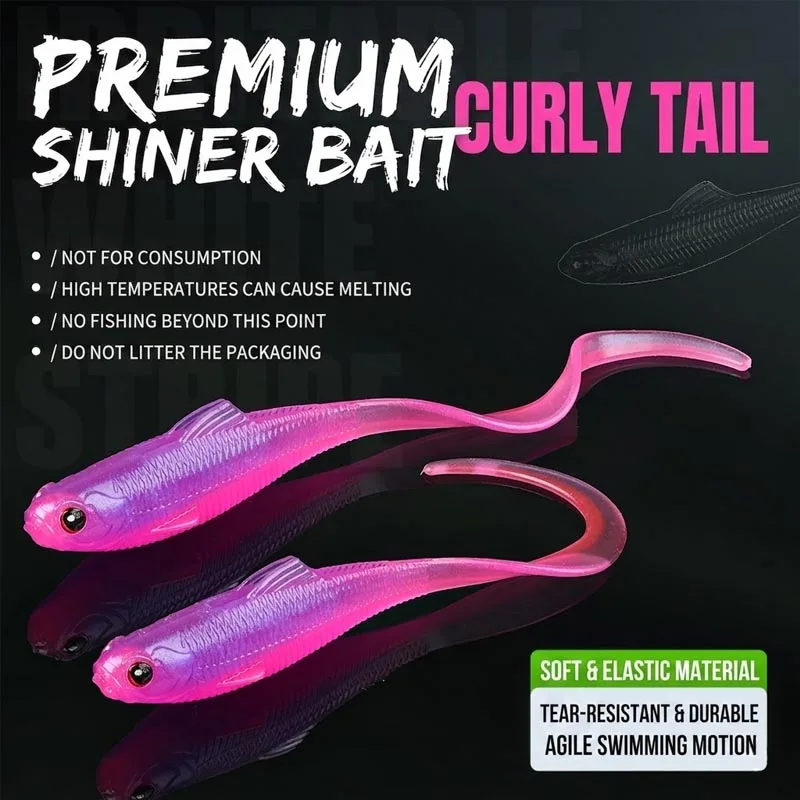 Leurres souples en plastique Curly Tail Grub pour la pêche au bar, à la truite et aux poissons-chaussons, et leurres souples Finesse Ribbon Tail Swimbait pour la pêche en eau douce
