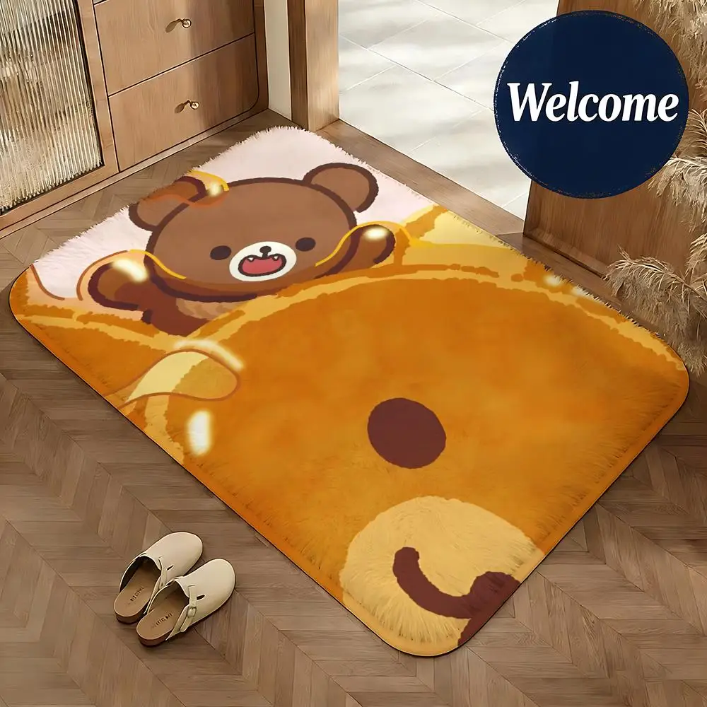 Weiche Flanell-Bodenmatte mit Rilakkuma-Motiv, rutschfeste, saugfähige Fußmatte für Badezimmer, Schlafzimmer, Heimdekoration, Teppich – Detail 16