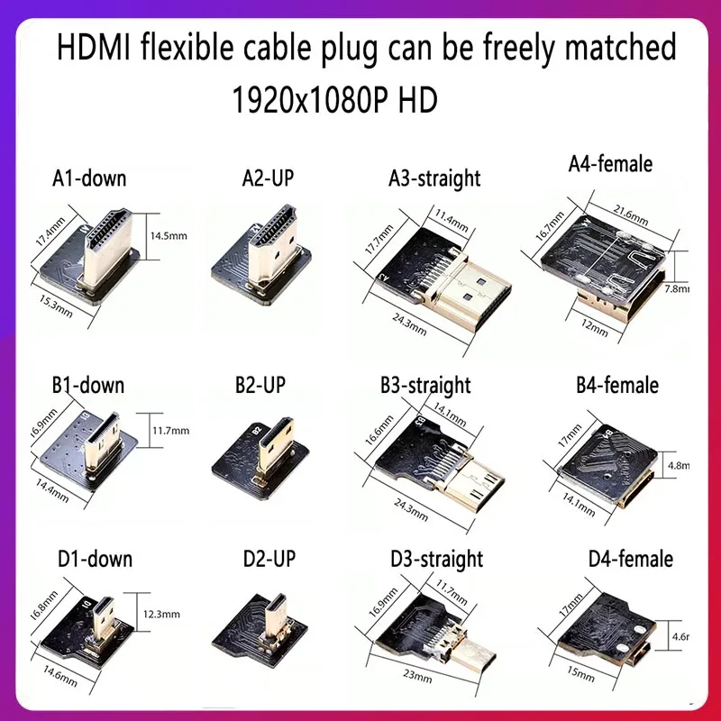 1PC Ribbon FPV HDMI-Compatible Connector Flexible Flat Cable Raspberry Pi 4 Micro HDMI to HDMI/Mini HDMI Female 90 Degree FFC