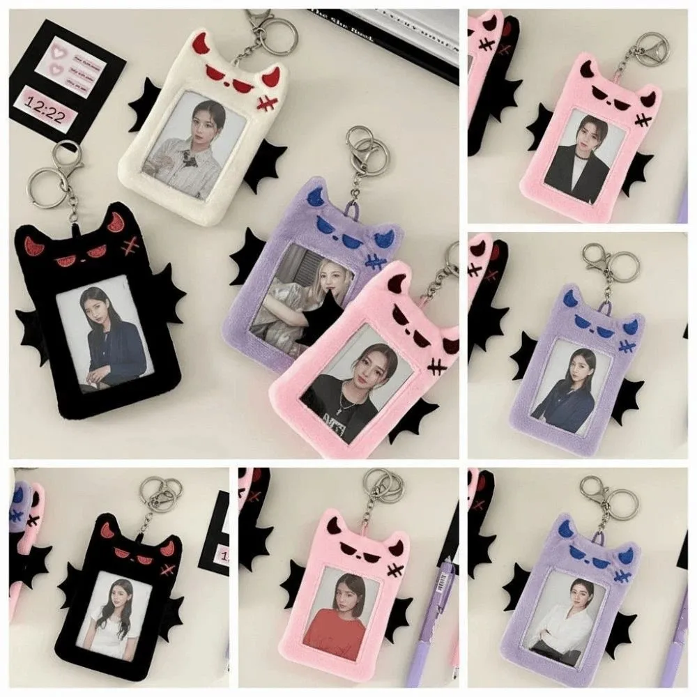 Bat Demon Cartoon Plush Photocard Holder Korean Style Transparent Bus Card Holder ID Card Cover Card Sleeve Cartoon Card Cover