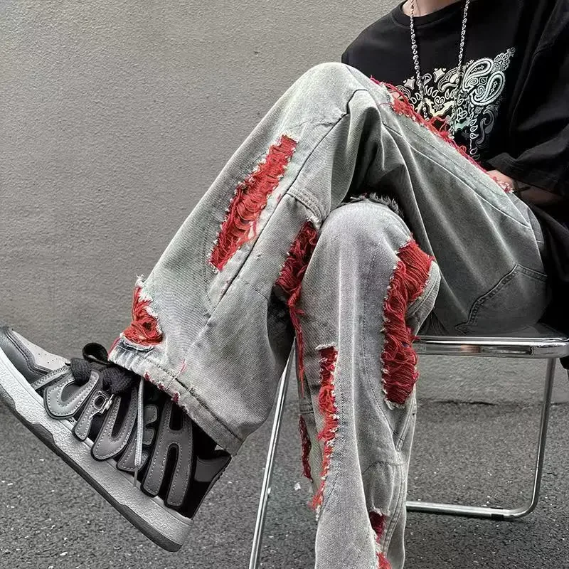 Grunge High Street Harajuku Baggy Zerrissene Jeans Frauen Gothic Aushöhlen Breite Bein Denim Hosen Streetwear Oversize Cargo Hosen