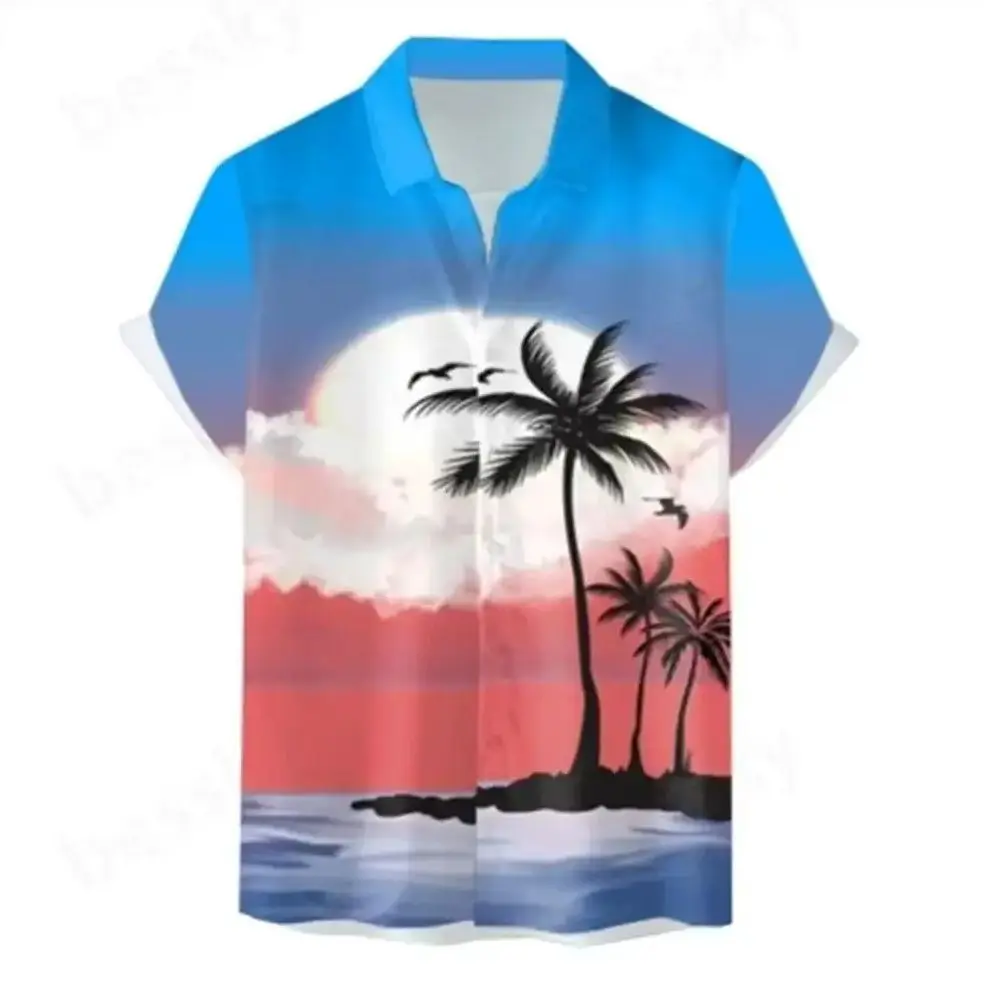 

Men's 3D Digital Print Lapel Short Sleeve Shirt Top Fashionable Geometric Patterned Slim Fit Casual Shirt for Men