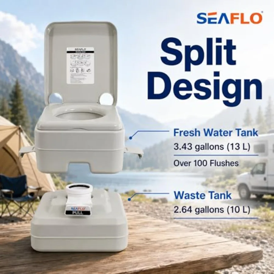 Portable toilet for camping RV boat elderly off-grid use, durable plastic construction, gray color, 5.8-gallon waste capacity w - view 6