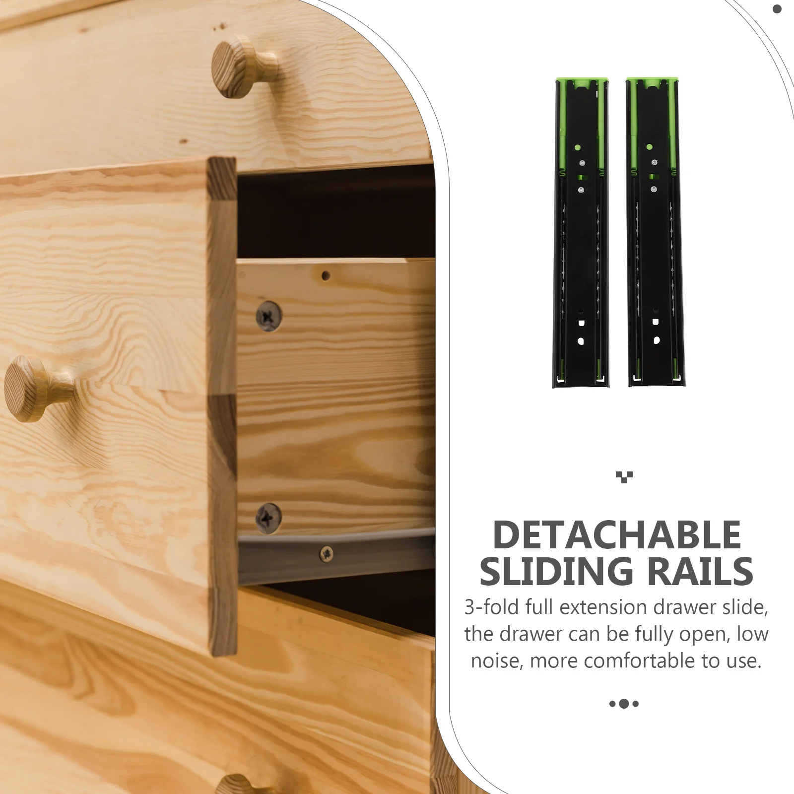 

1 Pair Drawer Slides Full Extension Ball Bearing Silent Household Rails Replacement Detachable Sliding Tracks Durable Drawer