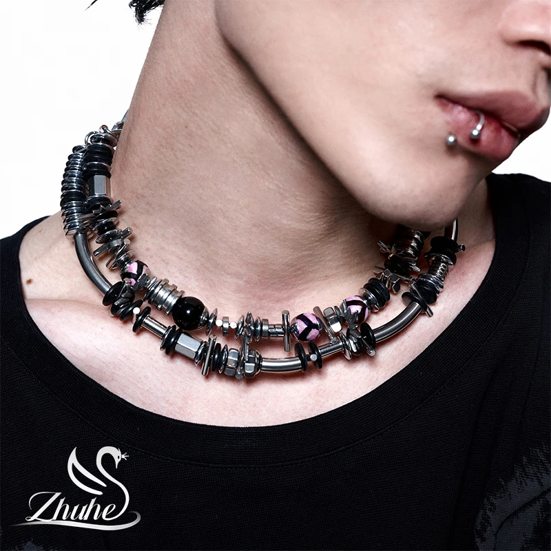 

ZHUHE Heavy Machinery Necklace Punk Style Men Women Copper Alloy Jewelry Party Gift