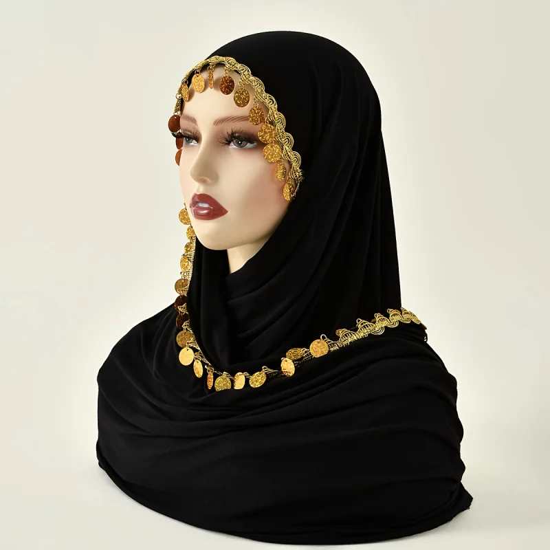 Muslim Sparkling Hijab Scarf Breathable Islamic Shiny Hijabs for Weddings Ramadan Pregnancy Leave Traditional Muslims Clothing