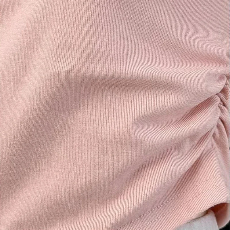 Slash cou T-shirts femmes doux froncé volants pli moulante Sexy Style français été Simple mince hauts tendre à la mode t-shirt élégant