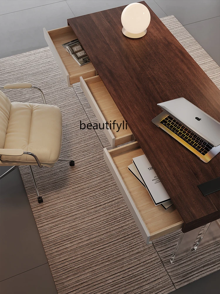 Italian Minimalist Desk Modern Solid Wood Calligraphy Acrylic Suspended Computer Desk