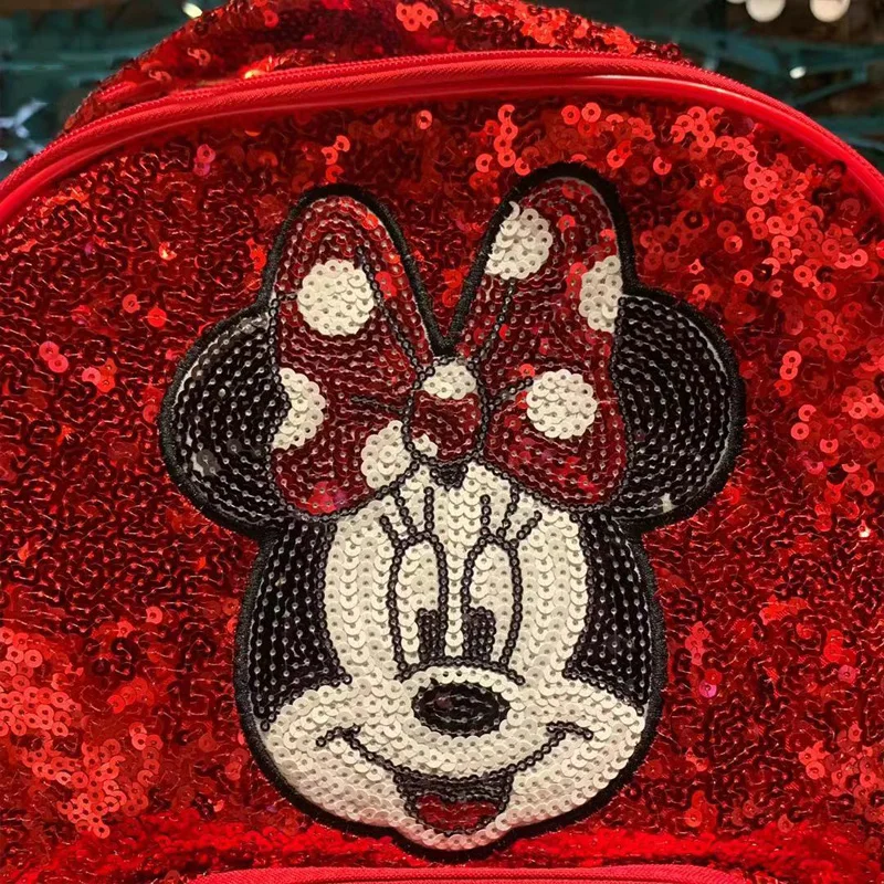 Disney Minnie Sequin Girls Backpack Shanghai Disneyland Minnie Mouse Large Capacity Cartoon Schoolbag Children Student Bookbag