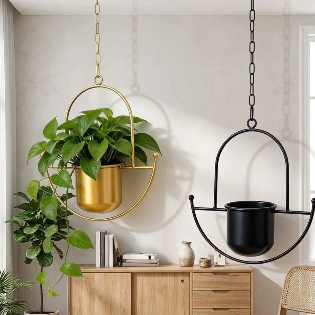 Wall Mounted Iron Plant Hanger Set for Creating Layered Greenery Displays in Residential and Commercial Spaces