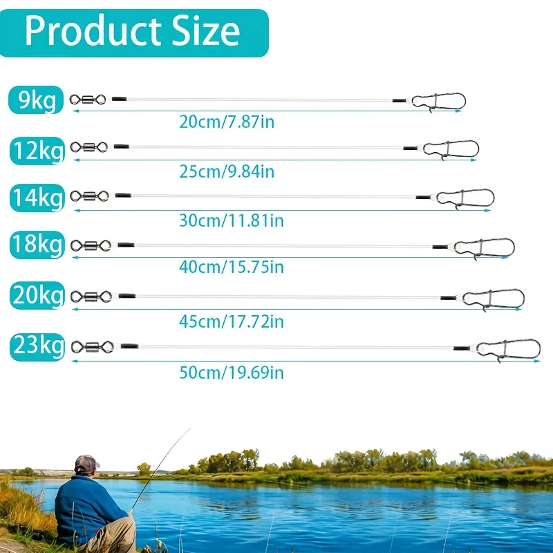 15pcs Fluorocarbon Wire Leader for Fishing-Invisible & Strong Leader for Bass, Trout, Pike，7kg/9kg/12kg/14kg/18kg/20kg/23kg