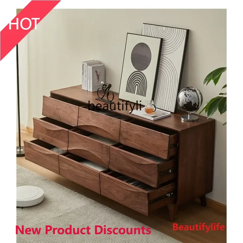 

A46 QNorth America Black Walnut Nine-Drawer Cabinet Modern Living Room Storage All Solid Wood Drawer Storage Cabinet