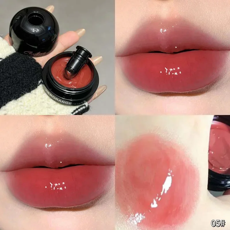 2024 New Mirror Lip Gloss Bell Canned Moisturizing Lip Balm Rose Berry Clear Hydrating Non-Stick Soft Makeup Lip Care With Brush