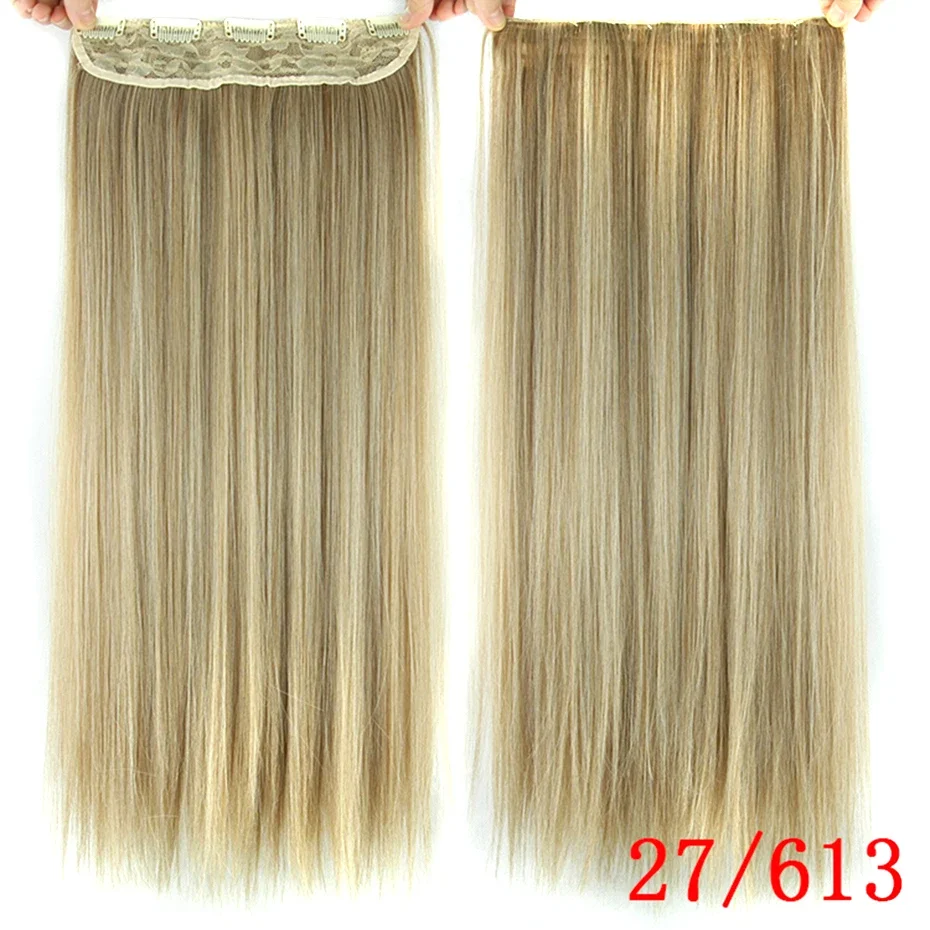 Soowee Long Straight Women Clip in Hair Extensions Black Brown High Tempreture Synthetic Hair Piece