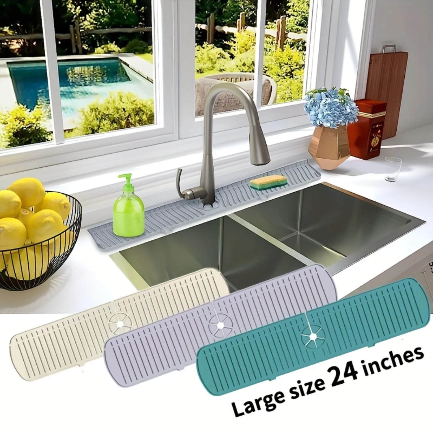 

1pc, Large Silicone Sink Splash Guard Mat - Protects Kitchen Countertops from Water Damage, Sink Draining Pad with Faucet Water