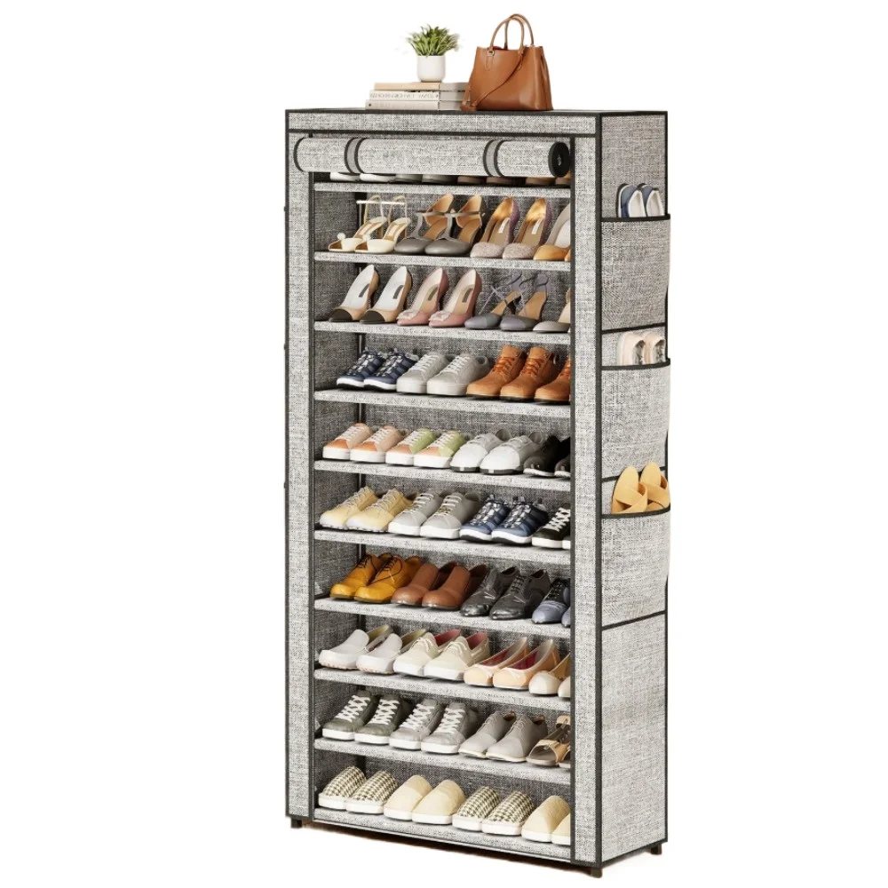 

10 Tier Grey Shoe Rack, Large Capacity 50-56 Pairs Tall Shoe Shelf for Living Room, Freestanding Shoes Organizer Storage Cabinet