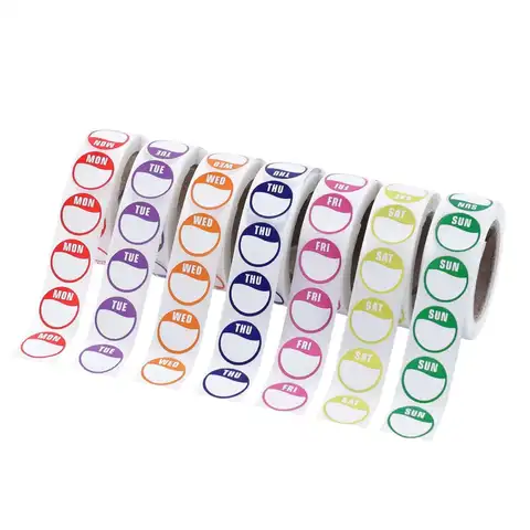 7 롤/3500 Pcs 요일 스티커 음식 라벨링 날짜 도트 스티커 레스토랑 음식 용기 상점 주방 상업