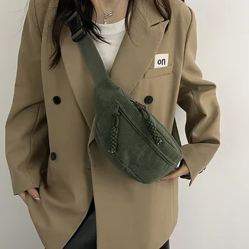 Borse da cintura casual in velluto a coste per donna Marsupio alla moda Marsupio da banana femminile Borsa a tracolla Borsa a tracolla con tracolla