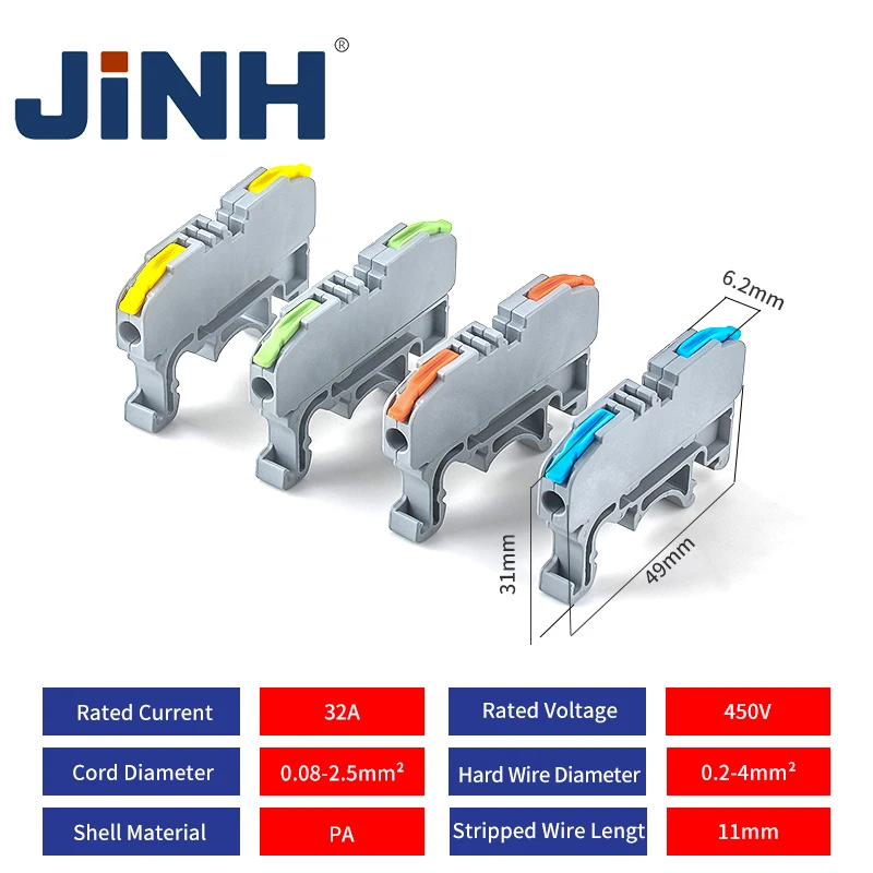 JINH 10PCS 2.5mm Din Rail Terminal Block CMK420 Screw Wire Connector Set 2 3 5 legs Strip Power Distribution Electrical Cable