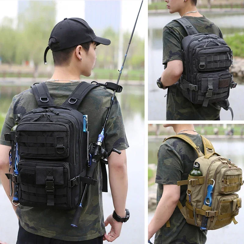 Fishing Tackle Backpack With Rod Holders Waterproof Large Capacity Tactical bags Fishing Lures Gear  Shoulder  XA3G