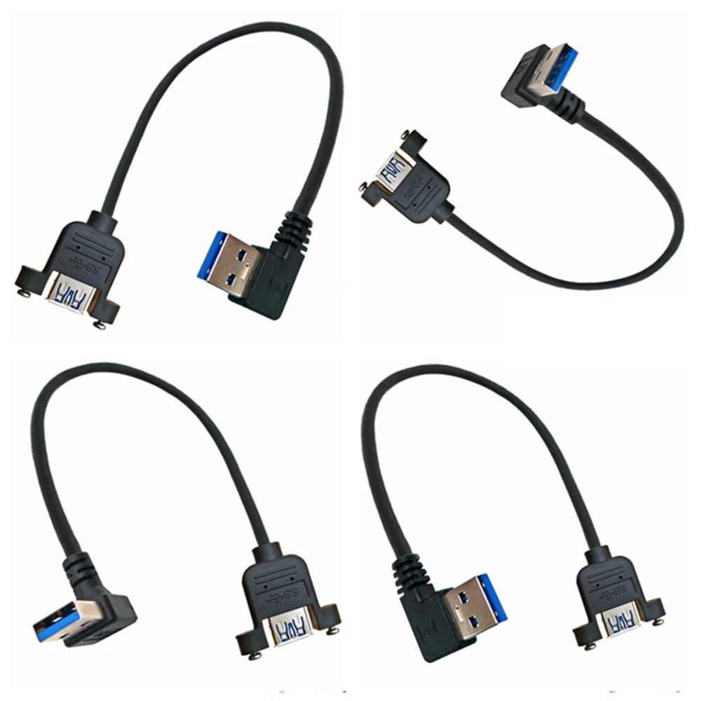 كابل بيانات ممتد USB 3.0 ذكر إلى أنثى محول 90 درجة مع فتحة لولبية، كابل بيانات الكمبيوتر المحمول المثبت على السيارة خط الزاوية اليمنى 0 #5