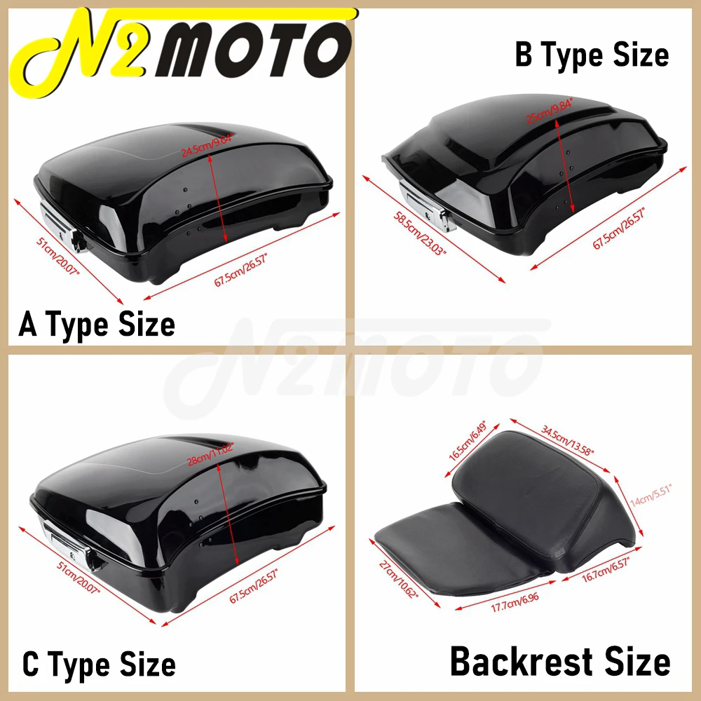 For Harley Touring Road Glide CVO Road King 2014-23 ABS Plastic Pack Trunk Motorcycle Tool Top Box Luggage Tail Case W/ Backrest