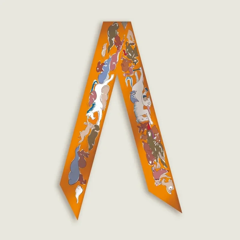 90x5cm Animal Print Streamer Women's Spring Summer Imitation Silk Scarf Rabbit and Horse Print Headband Tied Packaging Ribbon
