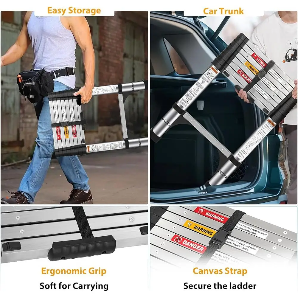 سلم تصغير 10.5FT الفولاذ المقاوم للصدأ زر واحد تراجع عدم الانزلاق تصميم قابل للطي المحمولة قدرة تحميل عالية 375LBS المنزل
