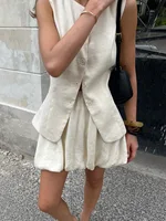 Bornladies Cotton Chic Casual Vest Mini Skirt Set Women's Fashion Commuter Sleeveless Tank Top Loose Shorts Suits Summer New - Image 3