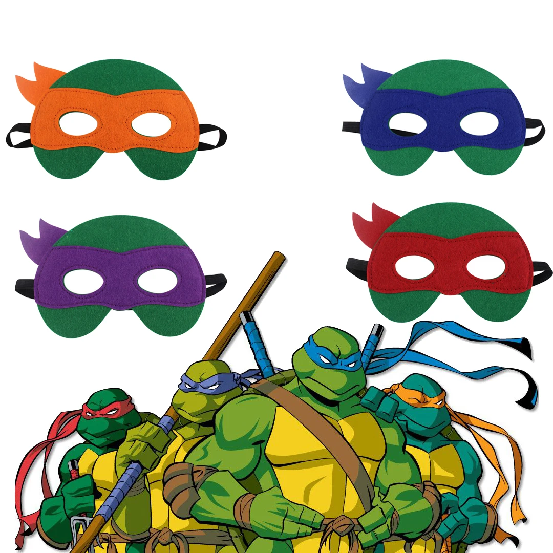 Hot 4Pcs Teenage Mutant Ninja Turtles Mask Party Decoration Set Birthday Gift Party Cool Accessories Favorite Ornament for Boys