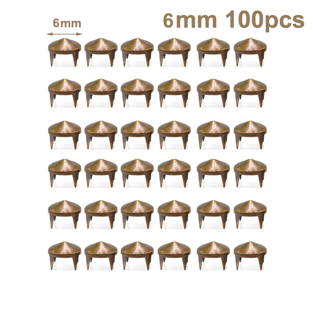 

100pcs New 6-10mm 4 Claw Rivets DIY Punk Round Spike Studs Metal Brass Leather Craft Solid Nail Clothes/Bag/Shoes