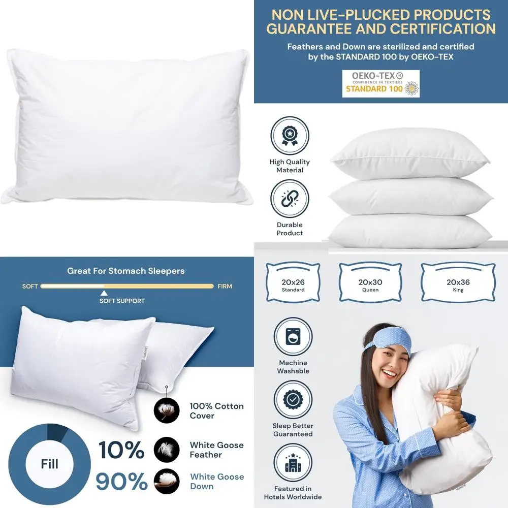 

Luxury White Goose Down Pillow - Plush Support for Comfortable Sleep