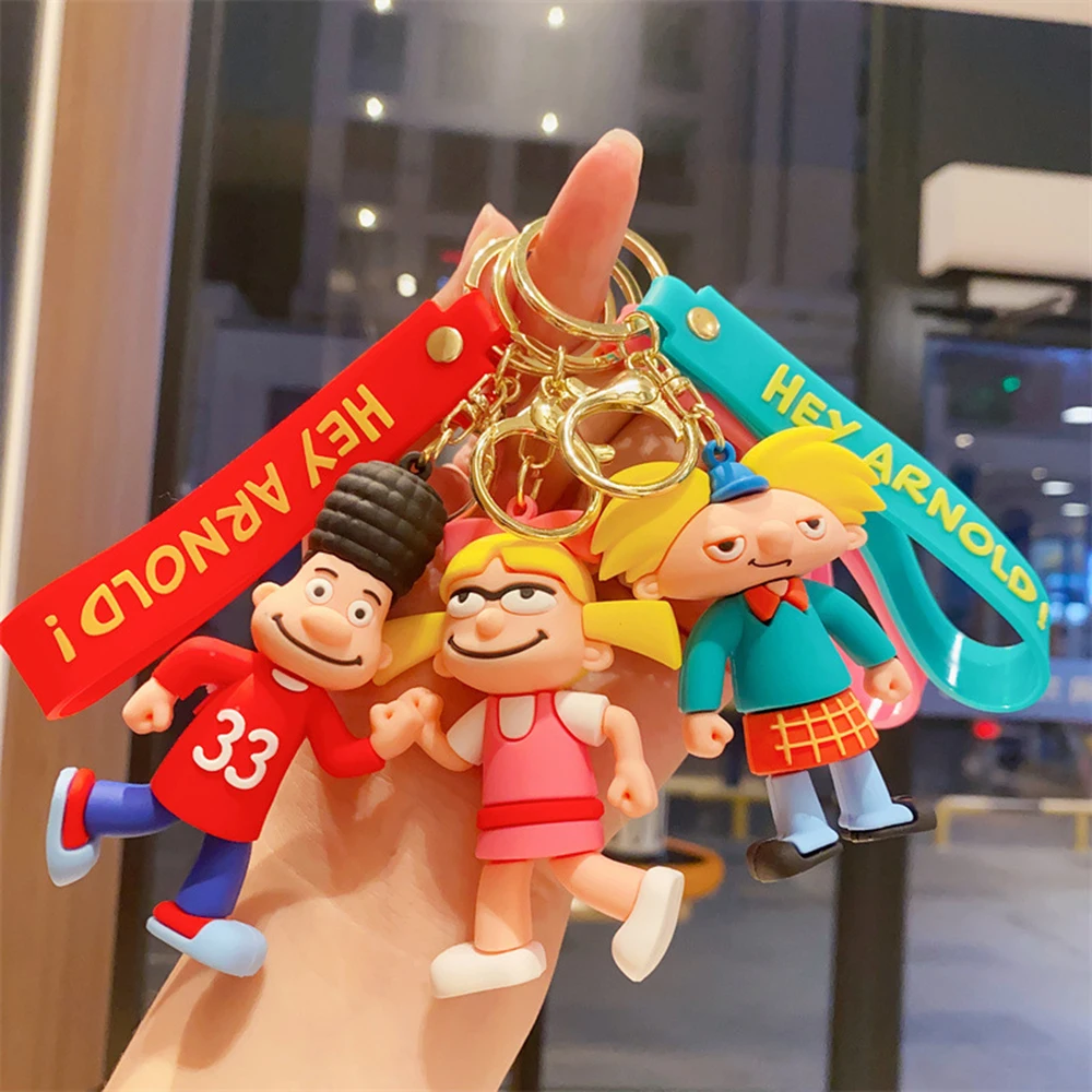 New Kawaii Cartoon Action Arnold Keychain Figure Hey Arnold Shortman Figurines Toys Bag Car Key Ring Pendant Children Gift